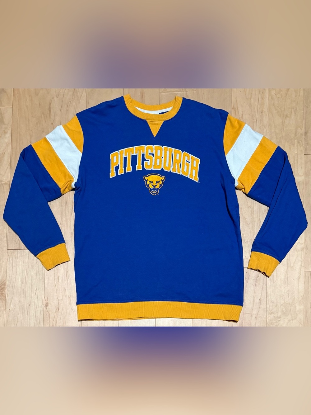University of Pittsburgh Pitt Panthers Champion Crewneck Sweatshirt Blue Gold XL
